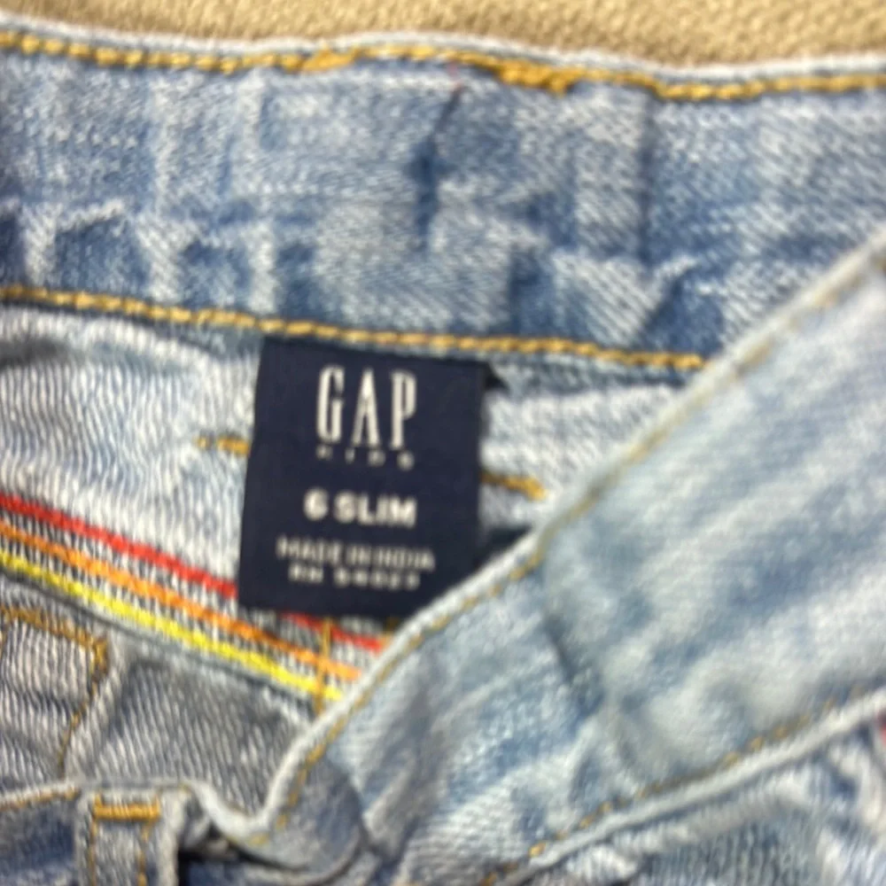 GAP Blue and Red Embroidered Denim Shorts